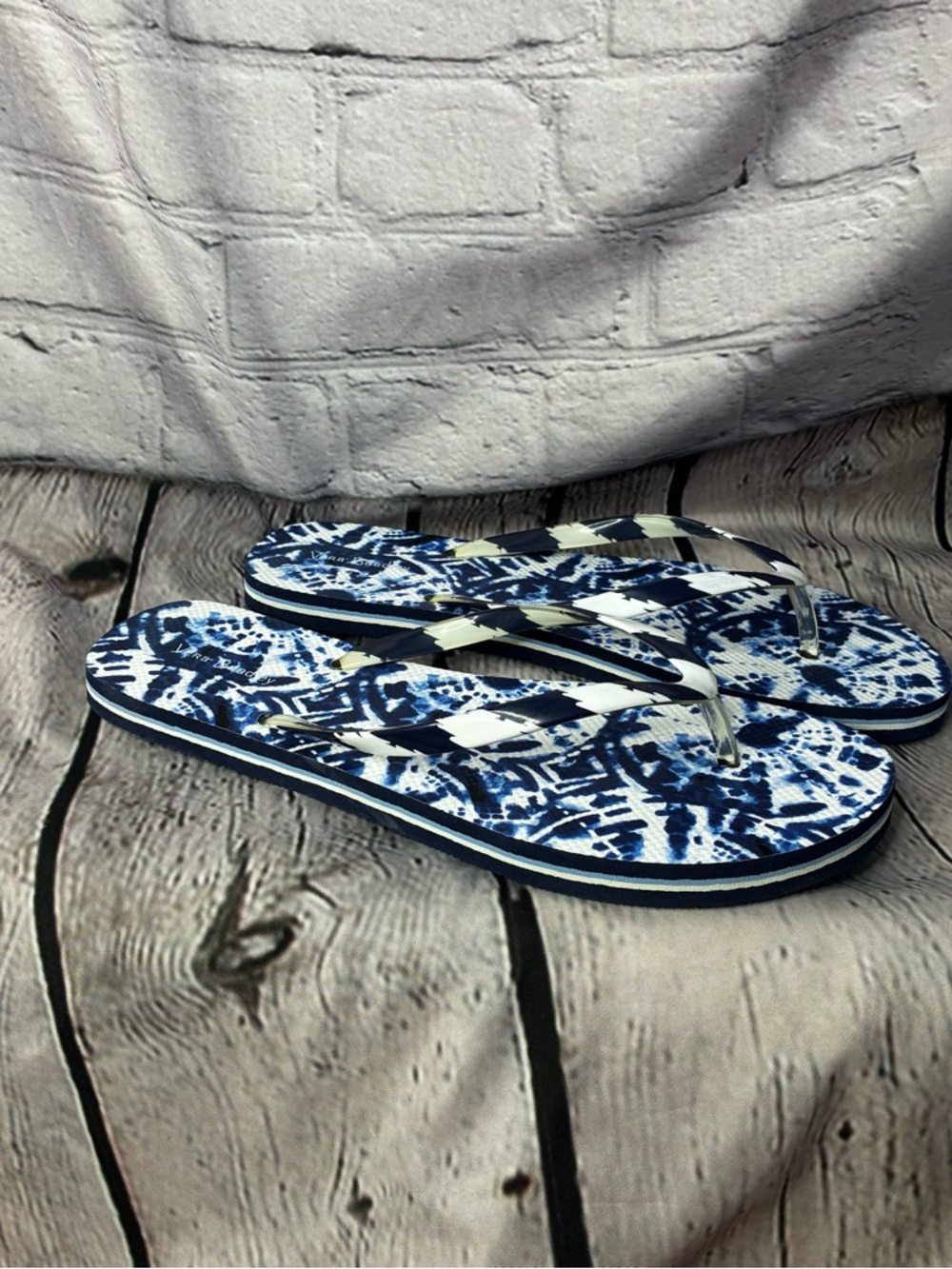 Vera Bradley Womens Blue White Tie Dye Patterned Flip Flop Thong Sandals Sz 9/10